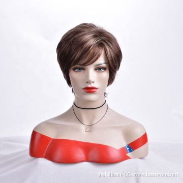 Wholesale natural wig for women brown synthetic hair short straight wig cheap online wholesale online